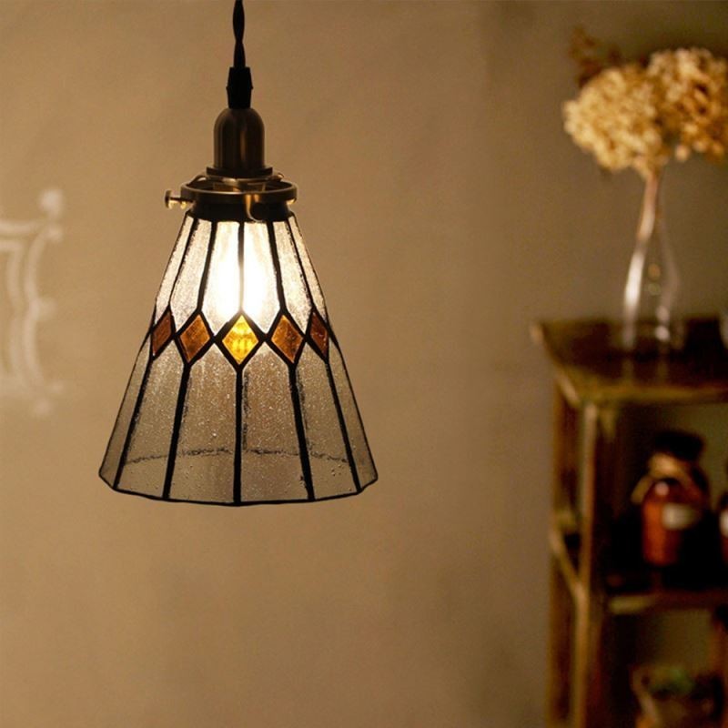 Lampada a sospensione rustica in vetro colorato con fissaggio in ottone