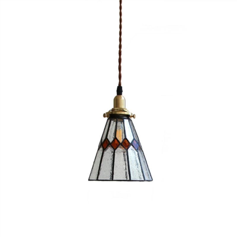 Lampada a sospensione rustica in vetro colorato con fissaggio in ottone