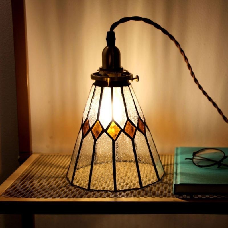 Lampada a sospensione rustica in vetro colorato con fissaggio in ottone