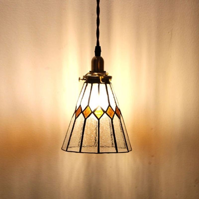Lampada a sospensione rustica in vetro colorato con fissaggio in ottone