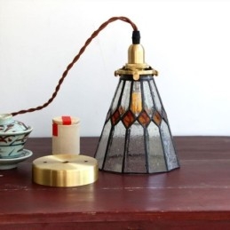 Lampada a sospensione rustica in vetro colorato con fissaggio in ottone