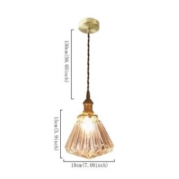 Lampada a sospensione in vetro trasparente a coste con dettaglio diamante, ottone