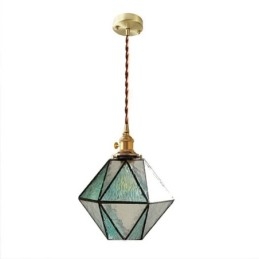 Lampada a sospensione geometrica in vetro colorato stile fattoria