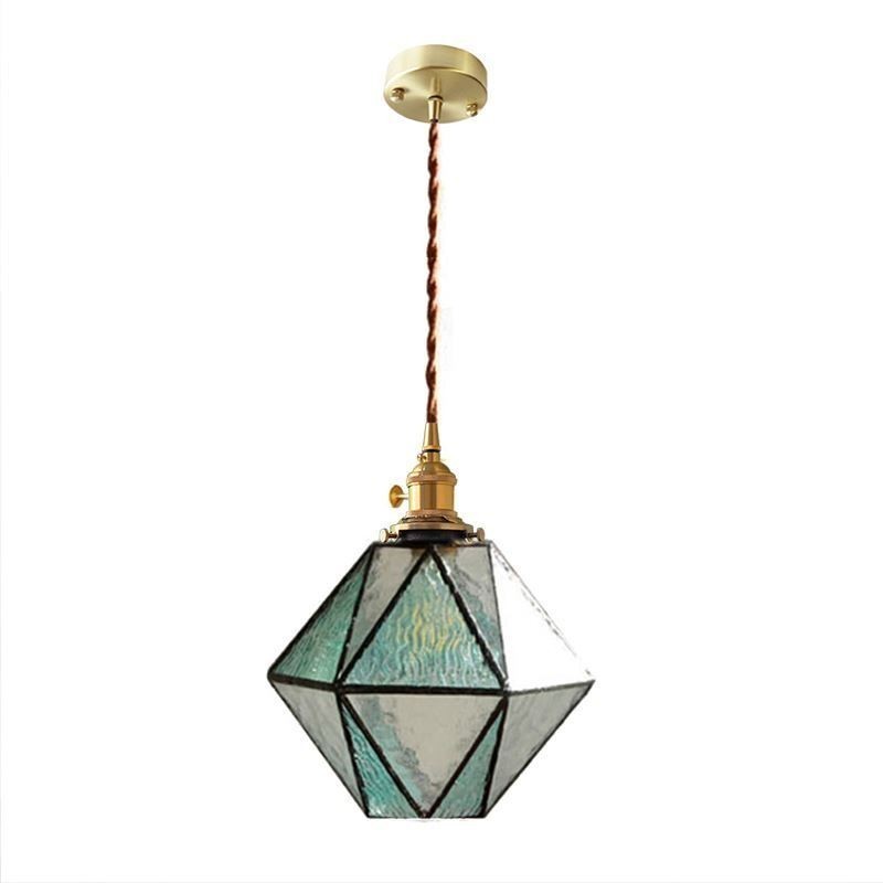 Lampada a sospensione geometrica in vetro colorato stile fattoria
