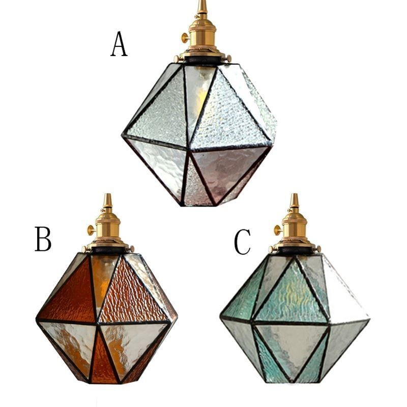Lampada a sospensione geometrica in vetro colorato stile fattoria