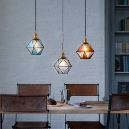 Lampada a sospensione geometrica in vetro colorato stile fattoria