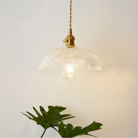 Lampada a sospensione in vetro trasparente a coste, ottone, E26/E27, 150 cm