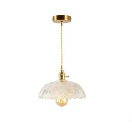Lampada a sospensione in vetro trasparente a coste, ottone, E26/E27, 150 cm