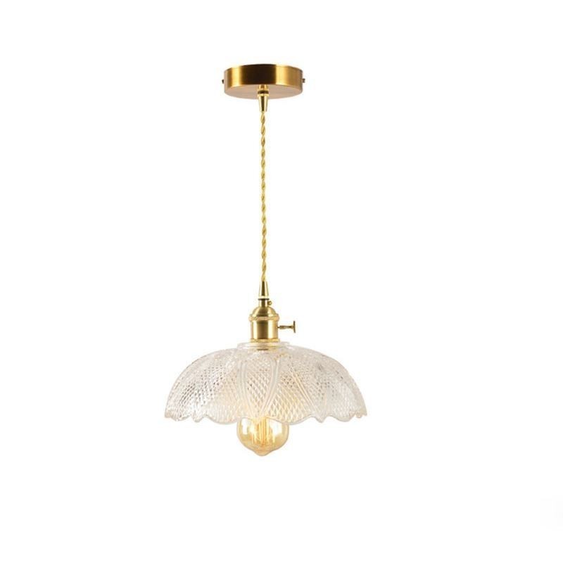 Lampada a sospensione in vetro trasparente a coste, ottone, E26/E27, 150 cm