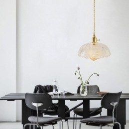 Lampada a sospensione in vetro trasparente a coste, ottone, E26/E27, 150 cm