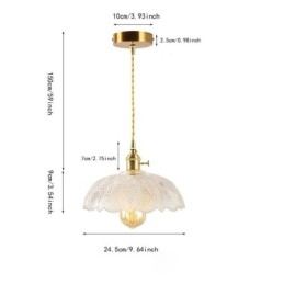 Lampada a sospensione in vetro trasparente a coste, ottone, E26/E27, 150 cm