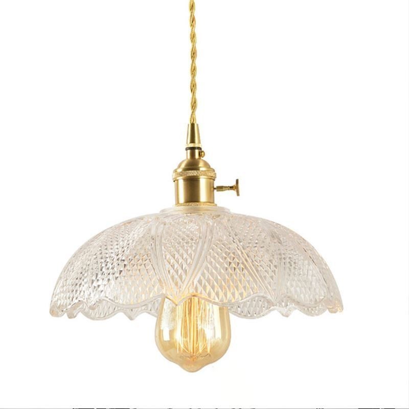 Lampada a sospensione in vetro trasparente a coste, ottone, E26/E27, 150 cm