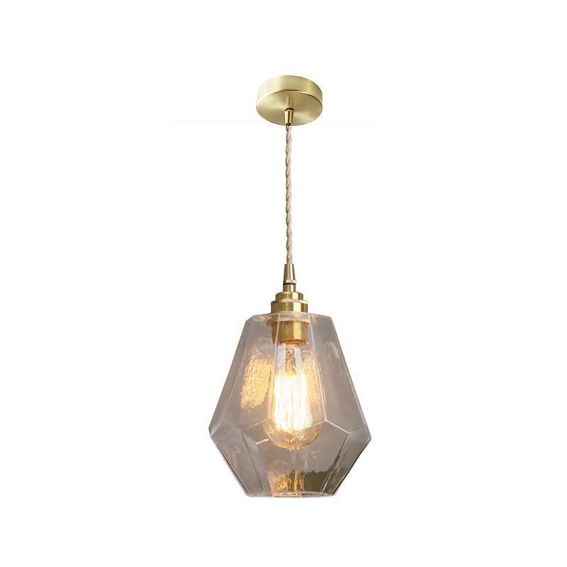 Lampada a sospensione retrò nordica in ottone e vetro a forma di torre