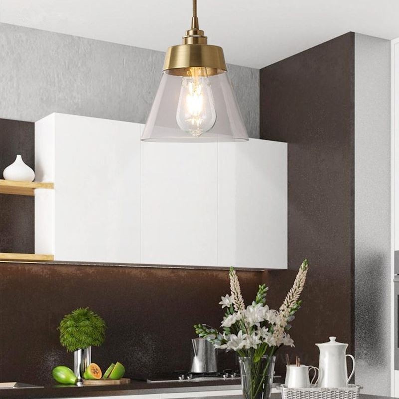 Lampada a sospensione nordica retrò in vetro con supporto in ottone E26/E27