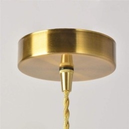Lampada a sospensione in vetro rigato ottone con paralume a cono e interruttore a torsione
