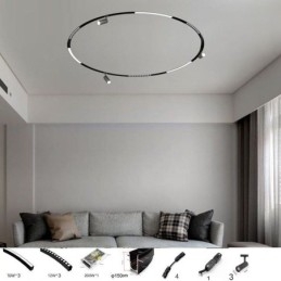 Faretto da incasso magnetico circolare da binario 150 cm 120W 9 luci