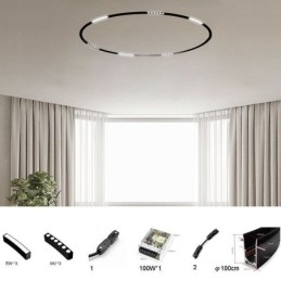 Faretto da binario magnetico circolare da incasso 100 cm 6 luci LED 42 W