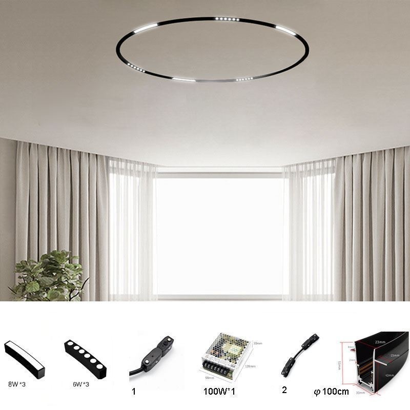 Faretto da binario magnetico circolare da incasso 100 cm 6 luci LED 42 W