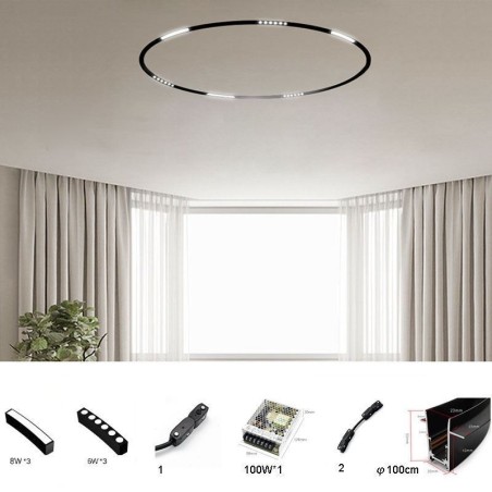 Faretto da binario magnetico circolare da incasso 100 cm 6 luci LED 42 W