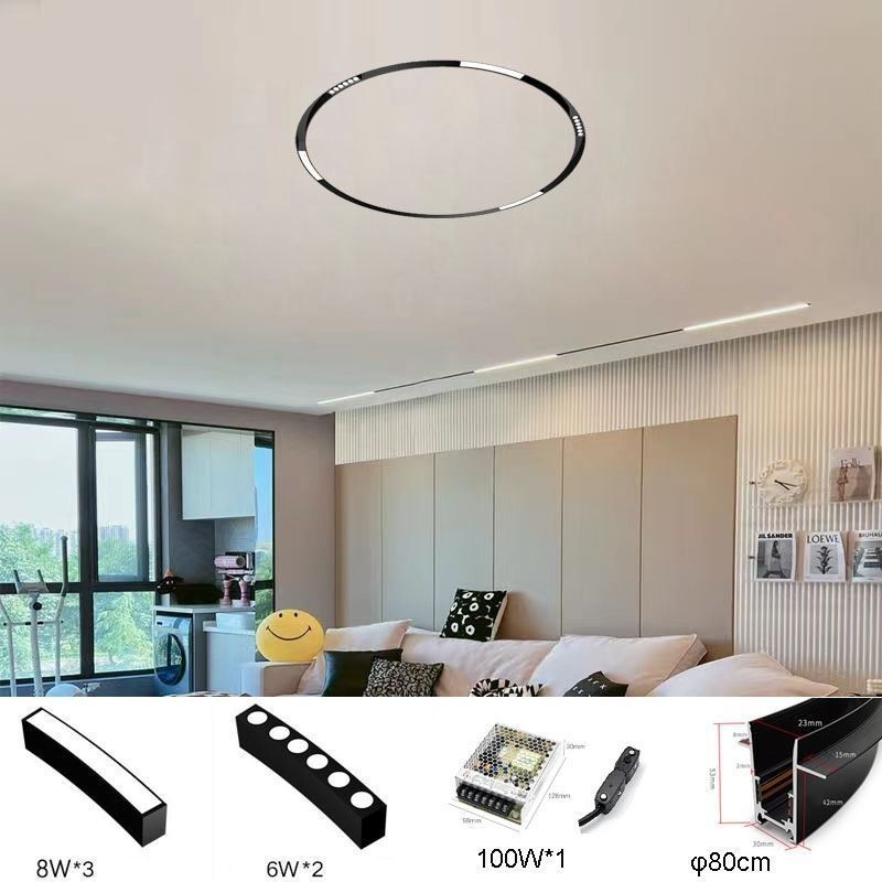Faretto da incasso magnetico circolare su binario 80 cm, LED, 5 luci
