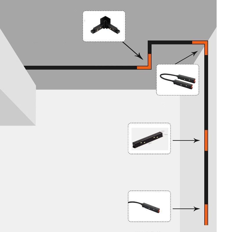 Accessorio per illuminazione a binario magnetico, collegamento angolare per binario da incasso