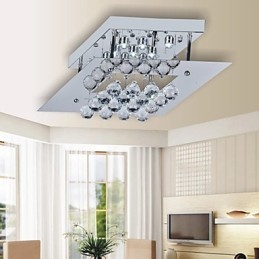Plafoniera a filo LED moderna in metallo argentato e cristallo trasparente