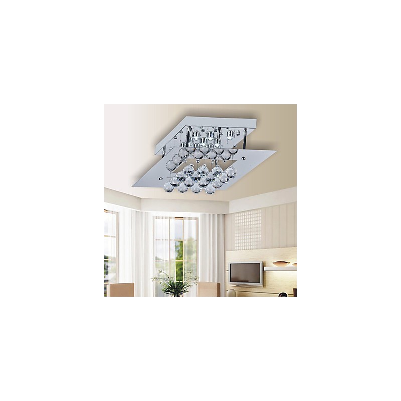 Plafoniera a filo LED moderna in metallo argentato e cristallo trasparente