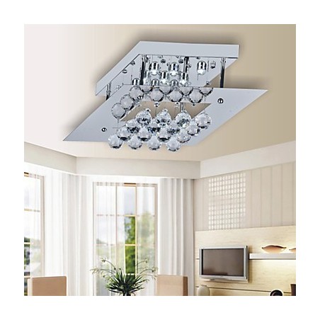 Plafoniera a filo LED moderna in metallo argentato e cristallo trasparente