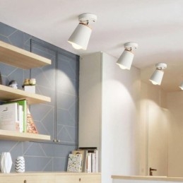 Faretto da soffitto nordico in metallo e legno, 1 luce, E27/E26