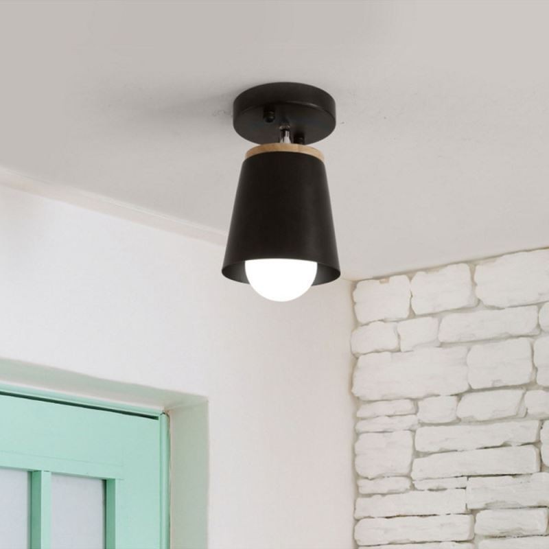 Faretto da soffitto nordico in metallo e legno, 1 luce, E27/E26