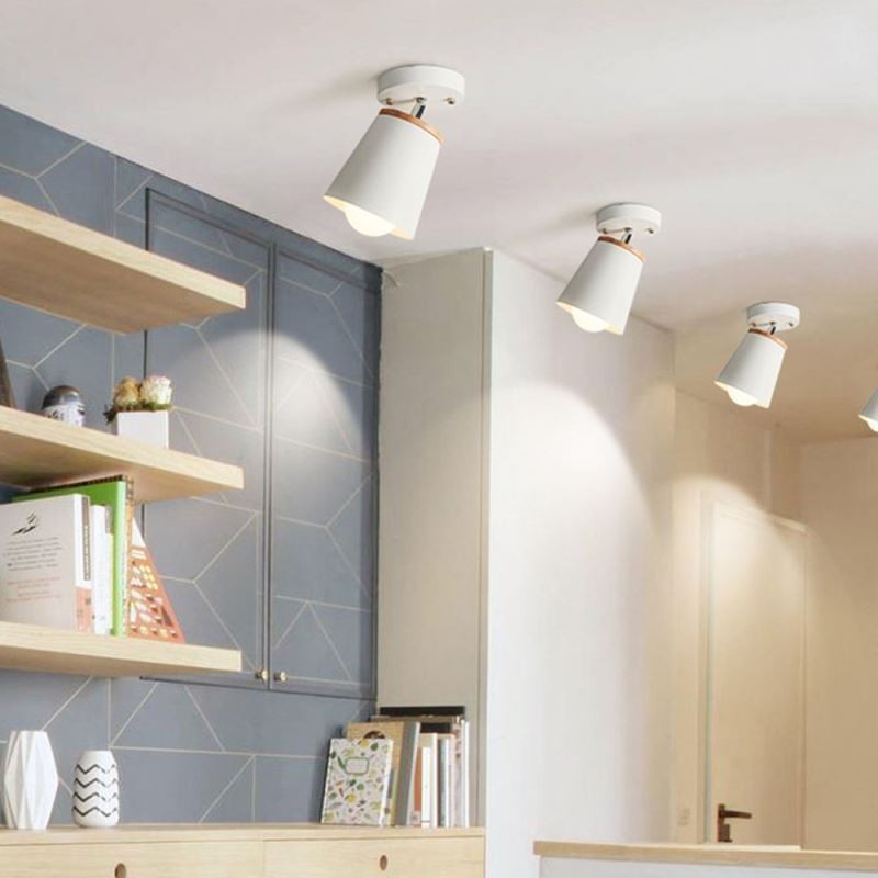 Faretto da soffitto nordico in metallo e legno, 1 luce, E27/E26