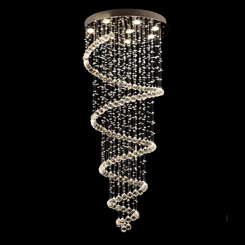 Lampadario a sospensione moderno a spirale in cristallo K9 per scale e soffitti alti