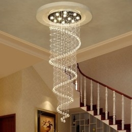 Lampadario a sospensione moderno a spirale in cristallo K9 per scale e soffitti alti