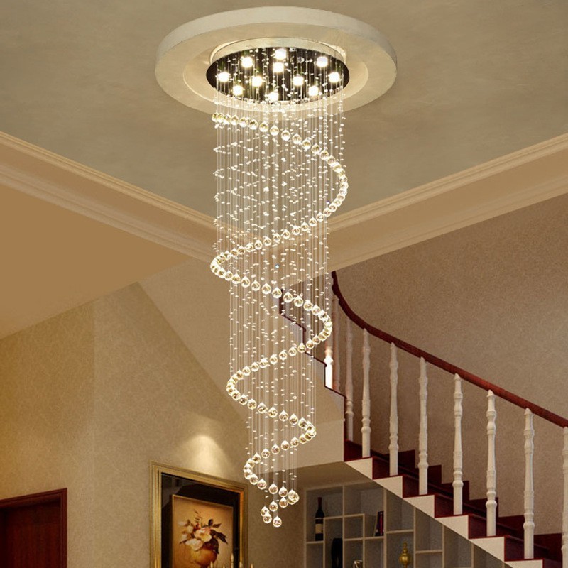 Lampadario a sospensione moderno a spirale in cristallo K9 per scale e soffitti alti