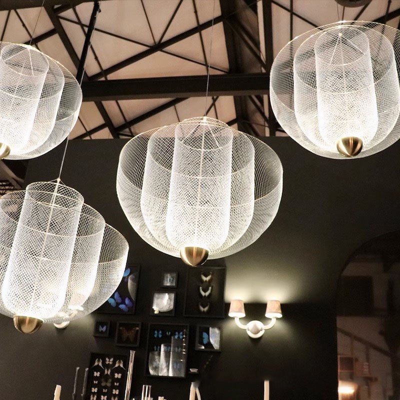 Lampada a sospensione Nordic Grid moderna 1 luce E12/E14 max 40W