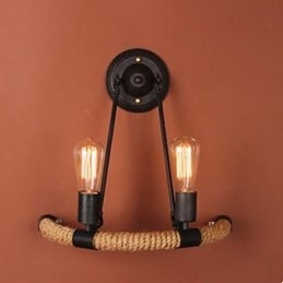 Applique da parete semicerchio in corda di canapa nera 40 cm