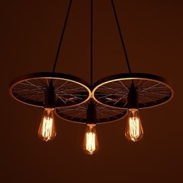 Lampadario retrò industriale americano in ferro battuto multicolore 56 cm