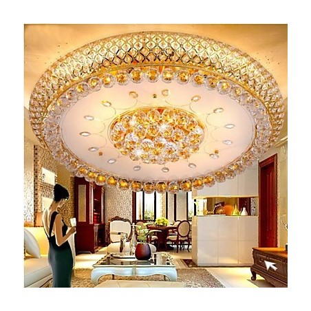 Plafoniera rotonda in cristallo trasparente e oro, 80 cm, 15 lampadine, montaggio a filo