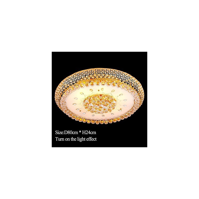 Plafoniera rotonda in cristallo trasparente e oro, 80 cm, 15 lampadine, montaggio a filo