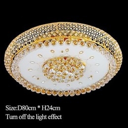Plafoniera rotonda in cristallo trasparente e oro, 80 cm, 15 lampadine, montaggio a filo
