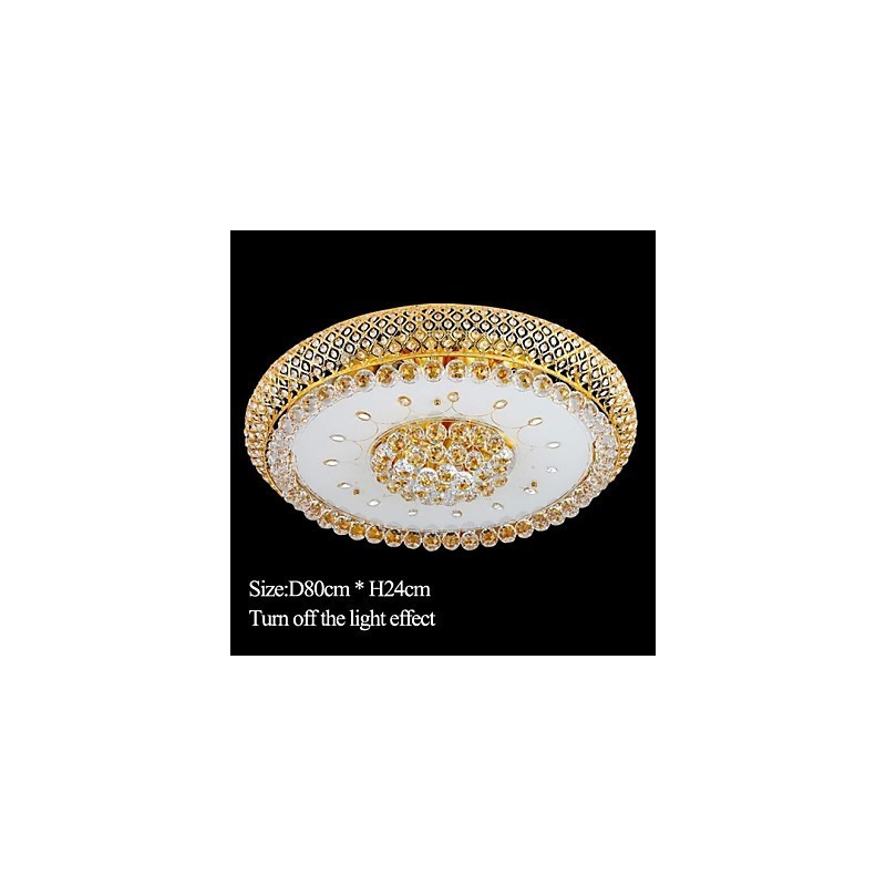 Plafoniera rotonda in cristallo trasparente e oro, 80 cm, 15 lampadine, montaggio a filo