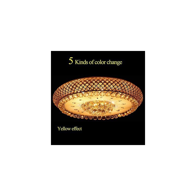 Plafoniera rotonda in cristallo trasparente e oro, 80 cm, 15 lampadine, montaggio a filo