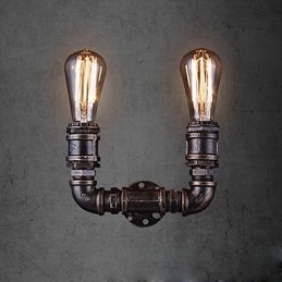 Applique da parete vintage a 2 luci in metallo effetto tubo dell'acqua