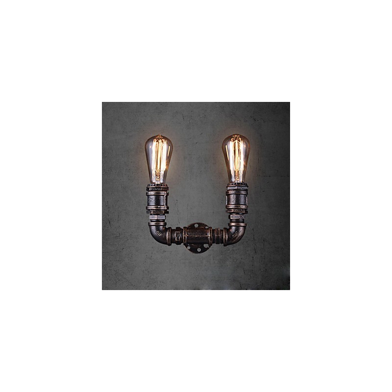Applique da parete vintage a 2 luci in metallo effetto tubo dell'acqua