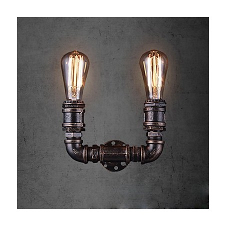 Applique da parete vintage a 2 luci in metallo effetto tubo dell'acqua