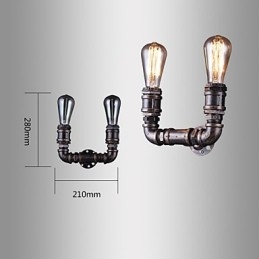 Applique da parete vintage a 2 luci in metallo effetto tubo dell'acqua