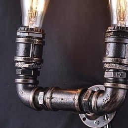 Applique da parete vintage a 2 luci in metallo effetto tubo dell'acqua