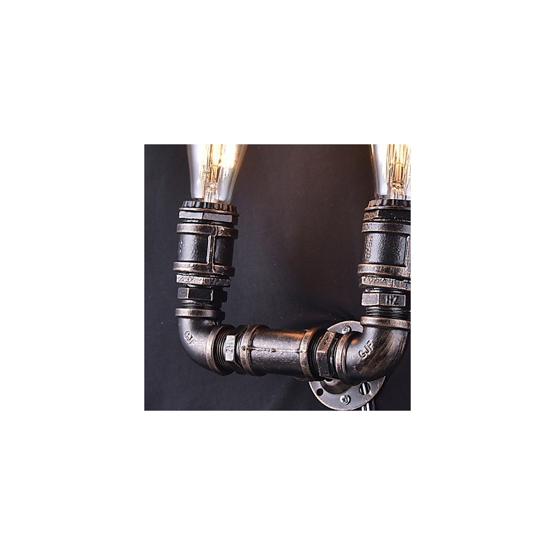 Applique da parete vintage a 2 luci in metallo effetto tubo dell'acqua