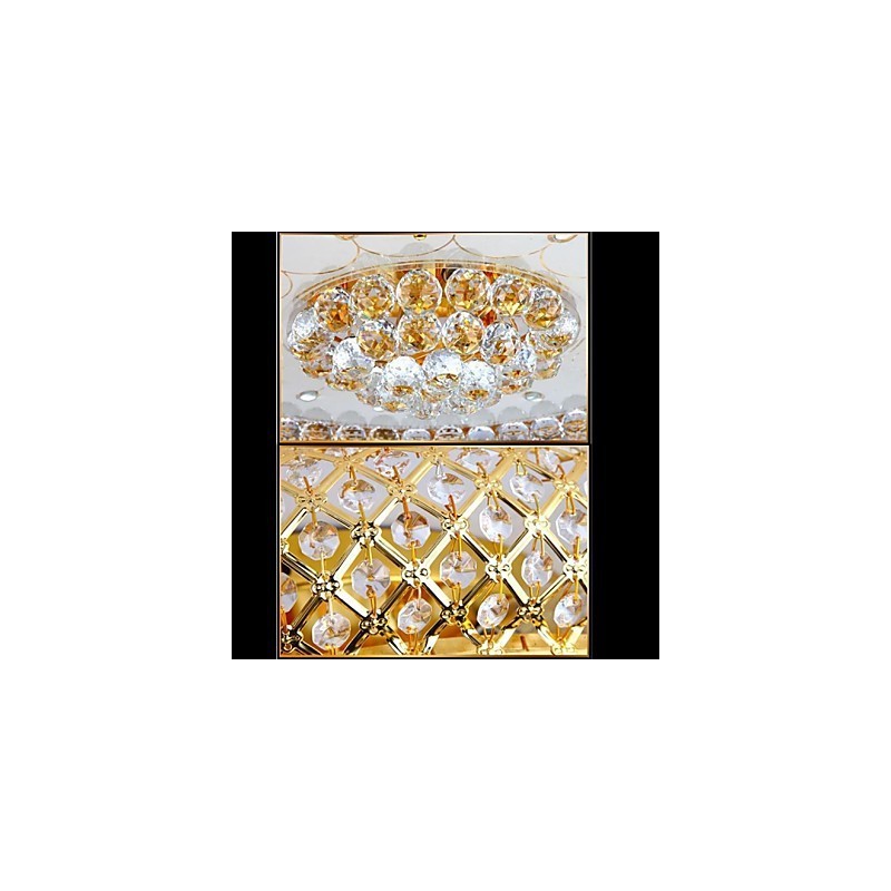Plafoniera rotonda in cristallo trasparente e oro, 80 cm, 15 lampadine, montaggio a filo