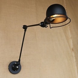 Applique da parete moderna in metallo nero con braccio oscillante, lampadina inclusa